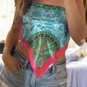 New "Vibrant Melody" Silky Scarf In Blue, Orange, Pink, Red | NWOT